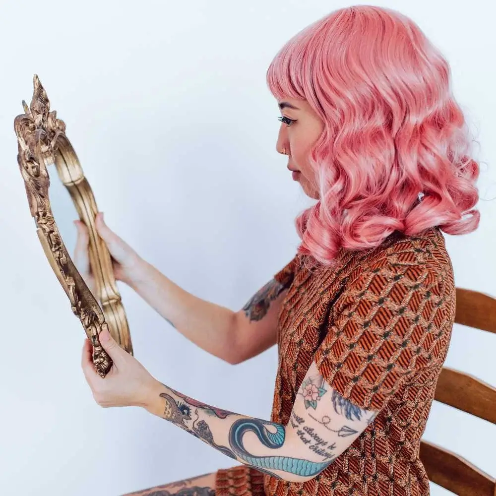 Pink wig designed for short Asian hair