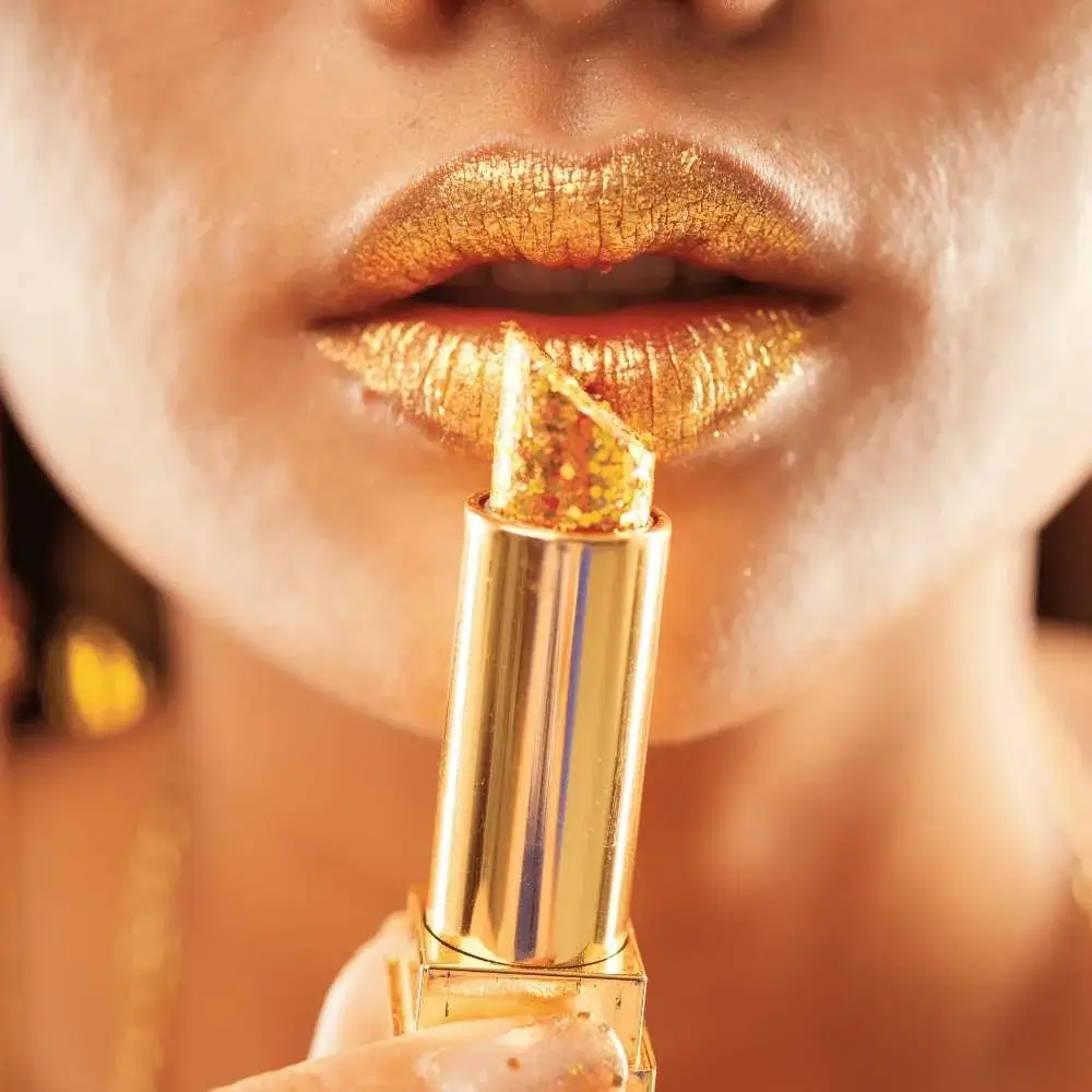 Glamorous gold glitter lipstick