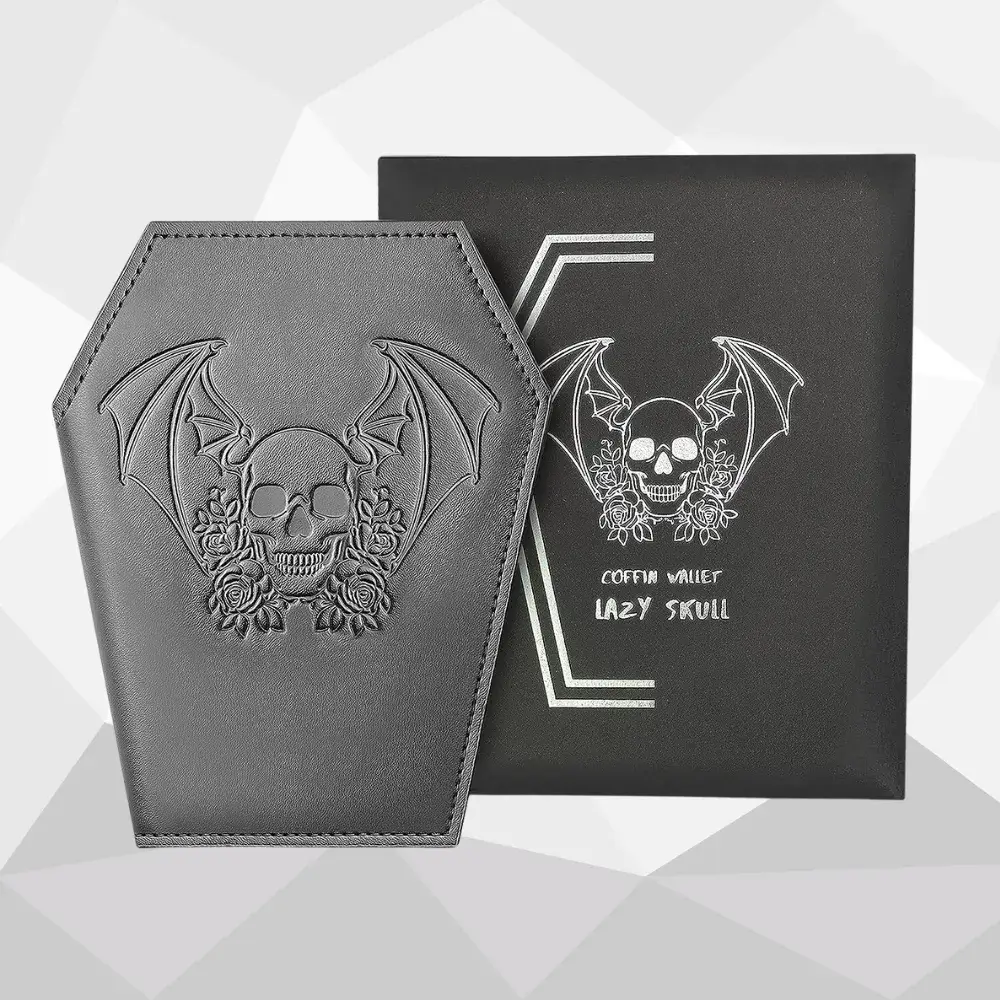 black lazy skull minimalist coffin wallet