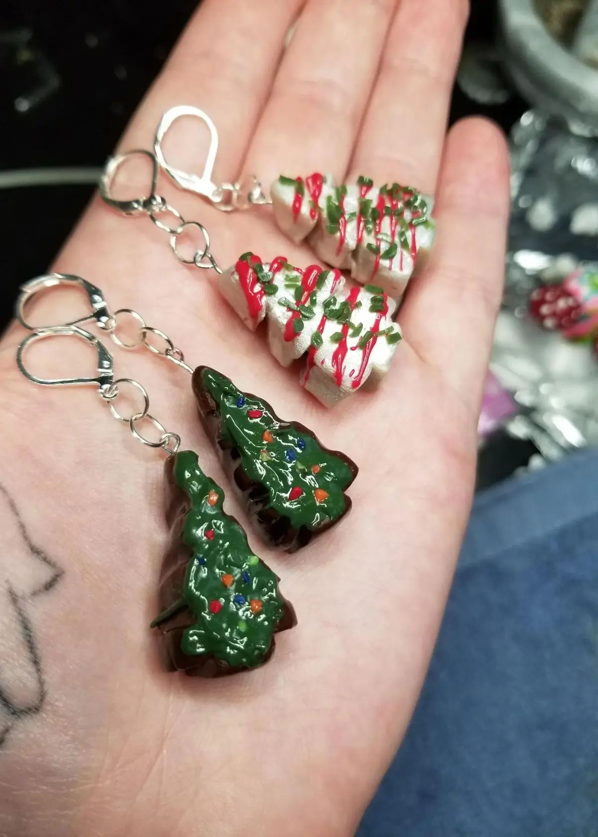 What type of Material are the Christmas Tree Cake Earrings Made of?