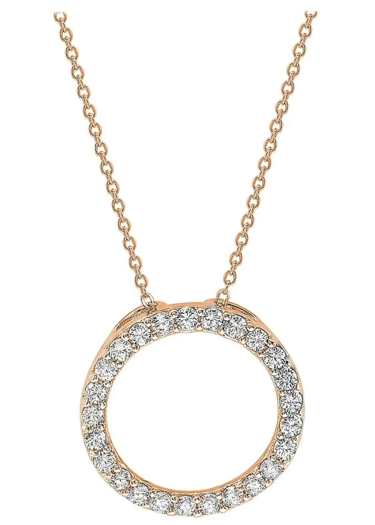 How are the diamonds arranged on a diamond eternity necklace?